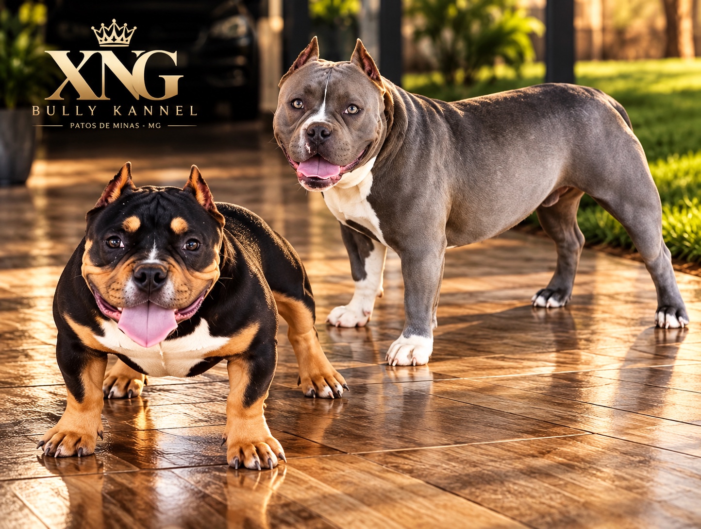 Dupla de cães American Bully XNG - Black Tri e Grey
